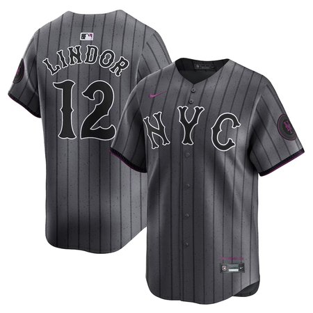 Men's New York Mets #12 Francisco Lindor Graphite 2024 City Connect Limited Player Jersey